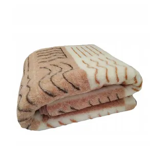 Wool & Home Merino Wolldecke 220x200 cm – Kuscheldecke aus 100% Merinowolle, Linienmuster Beige-Braun – Gewicht 500 g/m2 – Atmungsaktiv und Langlebig