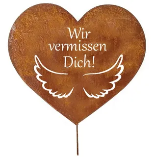 LB H&F Lilienburg Dekofigur Grabdeko Grabschmuck Herz Rost Rostherz Grabherz Deko Dekofigur (Rostdeko Roststecker Frühling Sommer Herbst Winter Gedenkfigur Stecker Mutter Friedhof Allerheiligen wetterfest Figur Wir vermissen Dich Spruch Urnengrab Grabtafel Dekoration Geschenk Grab Trauerschmuck Trauerdeko pflegeleicht Beerdigung Engel Grabengel, Grabgesteck Gartendeko modern Trauergeschenk Grabstecker), Grabfigur Papa Mama Vater GRABHERZ ENGELSFLÜGEL braun