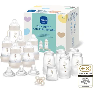 MAM Easy Start Anti-Colic Babyflaschen Set XXL, ab Geburt, beige | Mitwachsende Baby Erstausstattung mit Schnuller & Sauger, Baby Geschenk Set, Selbst-sterilisierend