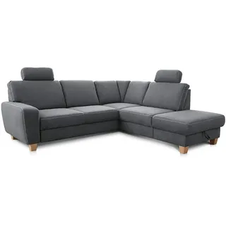Cavadore Ecksofa Wisconsin mit Federkern / Eck-Couch mit 2 Kopfstützen / Landhausstil / Holzfüße in Buche / Mikrofaser / Größe: 248 x 88 x 215 cm (BxHxT) / Farbe: Grau