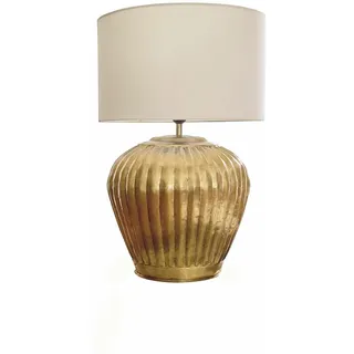 LOBERON Tischlampe Fauville ,  gold/creme | Polierter Metallfuß, Luxus & pure Eleganz, Lampenschirm aus reiner Baumwolle
