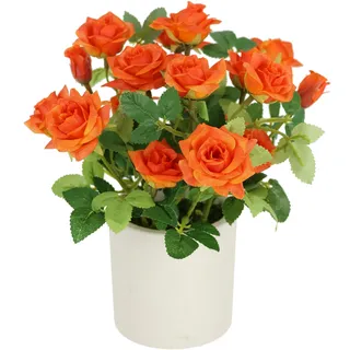 I.GE.A. Kunstblume I.GE.A. "Wildrosen Busch im Topf", orange, B:18cm H:21cm L:18cm, Polyester, Kunstpflanzen, Rosen Kunstrosen Kunstpflanze Blumen Künstliche Hochzeitsdeko