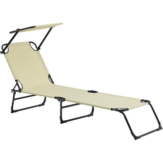 [casa.pro] Sonnenliege Lomeda mit Sonnendach 187x53x27cm Creme