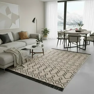jimri Wendeteppich 120 x 170 cm Beige/Schwarz