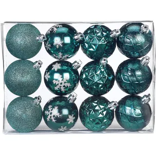 Inge-glas Weihnachtskugeln Dekorierte Kugeln Kunststoff 6cm 12er Set türkis Petrol Emerald, Gold,blau