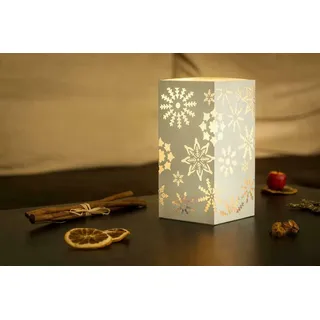 LED Windlicht Metall Quader Motiv Schneeflocke weiß 85500-08 Weihnachten Deko