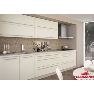 Wohnküchenzeile Küchenblock 250cm grau / vanille matt Griffe Typ G49