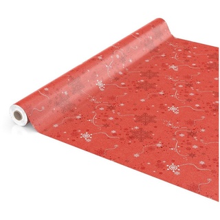 ANRO Tischdecke Tischdecke Wachstuch Weihnachten Rot Robust Wasserabweisend Breite, Geprägt rot Rechteckig - 140 cm x 2000 cm