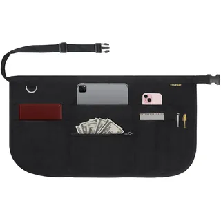 TEXVIDA Servierschürze mit 7 Taschen, Schnallenverschluss und Geldtasche mit Reißverschluss, schmutzabweisend, schwarze Kellnerschürze, Schwarz, Half Apron (Pack of 1)
