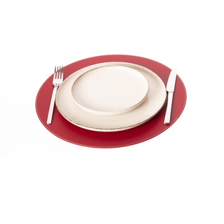 Nikalaz Tischset (1 Stück), Platzset, Platzdecken, Rund 38 cm, Recyceltem Leder (Rot)