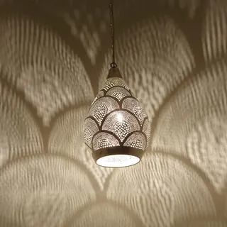 Casa Moro Marokkanische Hängelampe Pendelleuchte Wohnzimmer Esszimmer Orientalischer Stil Versilbertes Messing Naouma Samak D17 EL2190