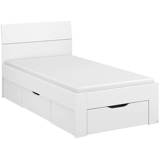 Rauch Möbel Flexx Bett Stauraumbett in Weiß mit 2 Schubkästen als zusätzlichen Stauraum Liegefläche 90 x 200 cm Gesamtmaße Bett BxHxT 95 x 90 x 209 cm