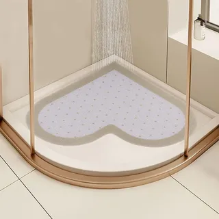 LY4U Ecke Duschmatten rutschfest Anti-Schimmel, 60x60 cm Herzform Duschmatten für Innendusche, PVC-Badematten für Badezimmer Nassdusche Bereiche, Schnelltrocknen, Khaki+Weiß