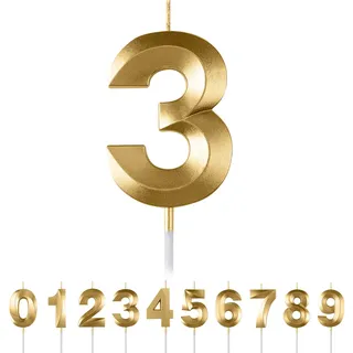 Geburtstagskerzen Zahlen 3,3D Gold Geburtstagskerzen,Kerzen Geburtstag Zahl 3, Kuchen Topper Dekoration Kuchendeko Geburtstag, Geburtstagskerzen für Geburtstagsdeko
