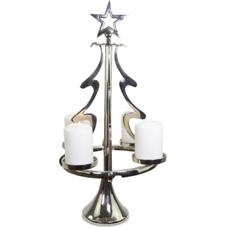 RIFFELMACHER & WEINBERGER Kerzenhalter Exklusiver Metall Kerzenständer Weihnachtsbaum Christbaum, Silber oder Gold - Adventskranz Weihnachtsdekoration silberfarben 56,0 cm
