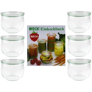 Weck Einmachgläser Set (6x Weckglas mit Einkochbuch, 144 Seiten; Tulpenglas 500 ml; Rundrand 100 mm, zum Aufbewahren von Vorräten) 42578