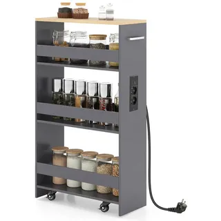COSTWAY Küchenwagen, Nischenwagen 20cm breit schmal mit Ladestation Holz grau
