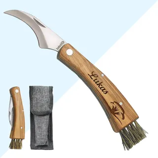 KDO MAGIC - Pilzmesser mit gravur - personalisierter holzgriff - Bürste, Lineal und integrierte Pinzette - Geschenk für Männer, Vatertag und Weihnachten