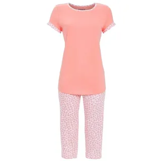 Ringella Pyjama - Schlafanzug mit unifarbenem Oberteil und Caprihose (2 tlg) 100% Baumwolle rot 38