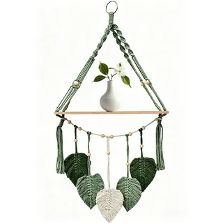 Mutig Wanddekoobjekt Makramee Holz Wandregal,Boho Hängeregal Wand Deko,Pflanzenregal (Hängeregal mit Baumwollseil für Boho Deko ( 40x90cm) , Wandregal Holz Regal für Kinderzimmer Wohnzimmer Balkon Schlafzimmer), Makramee-Schweberegal handgefertigt für Bad, Camping, Wohnmobil grün