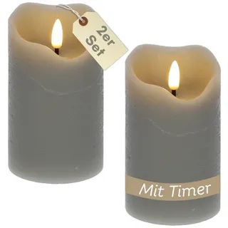 GarPet LED-Kerze 2er Set LED Echtwachskerzen mit Timer Led Kerzen Stumpenkerzen Grau