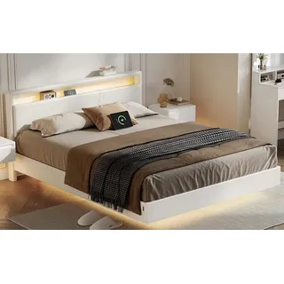 VASAGLE Bettgestell, mit LED-Beleuchtung, und Ladestation, 160 x 200 cm,