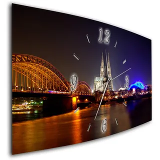 Bilder-Manufaktur BM Funk Quarz Wanduhr Funkwanduhr Funkwanduhren Funkuhr Funkuhren kein Ticken lautlos geräuschlos leise modern ohne Tickgeräusche groß XXL Wohnzimmer Skyline Köln Dom 7000-1a