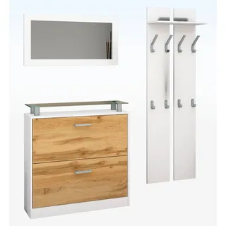 Garderoben-Set BORCHARDT MÖBEL "Finn", weiß (weiß matt, eichefarben wotan), Kastenmöbel-Sets, mit Glasablage