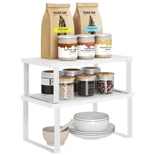 Woltu Küchenregal, 2-tlg., Gewürzregal 2er Set Stapelbares Küchenregal Kleines Küchen-Organizer weiß