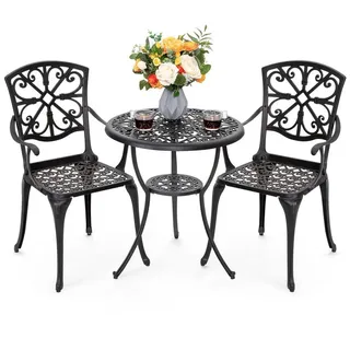 avestar 3-teiliges Bistro Set, Gartenmöbel, Set, runder Bistrotisch mit 2 Gartenstühlen, Schwarz - Schwarz