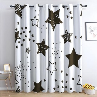 Sterne Vorhänge Verdunklung svorhänge mit Muster Schwarz und Weiß, Vorhang Blickdicht mit Ösen Gardinen Wohnzimmer Schlafzimmer Kinderzimmer Dekoration 2er Set - 160 x 132 (H X B)