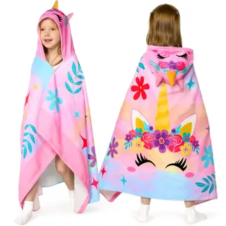 Joiedomi Einhorn Badeponcho Kinder Strandtuch Kinder127 x 77 cm Bade-Poncho-Kinder - Weiches Baumwoll-Badetuch für Kinder von 3-10 Jahren- saugfähiges Handtuch
