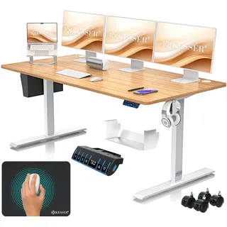 Kesser KESSER® Höhenverstellbarer Schreibtisch elektrisch Ergonomisch Steh-Sitz Schreibtisch 3-Funktions-Memory Steuerung Inkl. 360° Rollen & USB-Ladeanschluss Computertisch für Homeoffice