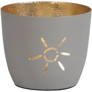 Seaside No.64 - Maritime Windlichter Baltic aus Metall mit ausgestanzten Motiven - Verschiedene Farbkombinationen für Teelichter & Stumpenkerzen in Haus und Garten (Sonne - grau, Gold)