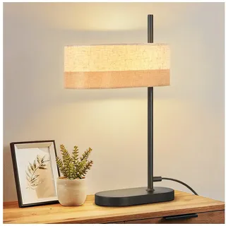 ZMH Tischleuchte E14 Stoff Vintage Weiß/Schwarz - Holz Wohnzimmer Tischlampe, ohne Leuchtmittel, verstellbare Nachttischlampe mit Stecker und Schalter schwarz 27 cm