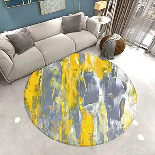 Morbuy Rund Teppich Wohnzimmer Flanell Kurzflor Teppiches, 3D Malerei Graffiti Drucken klein Teppich Waschbar rutschfest Krabbelmatte für Kinderzimmer Schlafzimmer Dekoration (120cm,gelb grau)