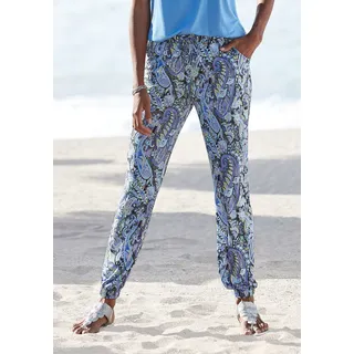Jerseyhose LASCANA Gr. 36, N-Gr, blau (blau, bedruckt) Damen Hosen Strandhosen mit Paisleydruck und Taschen, Sommerhose, Strandhose