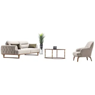 JVmoebel Polstergarnitur Beige Wohnlandschaft mit hochwertiger Polsterung und Sessel, (2-tlg., 3+1Sitzer Sofas), Made in Europa beige