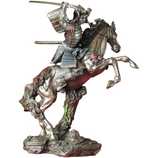 Samurai Figur - Krieger in Rüstung auf Pferd Japanischer Krieger, Deko-Figur, Deko-Artikel, Bronze-Optik, H: 24,5 cm
