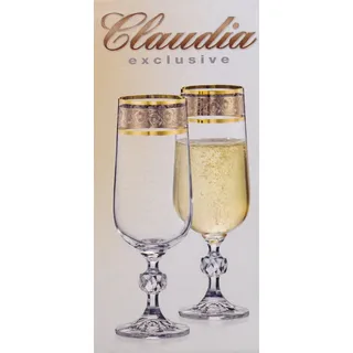 Bohemia Exclusive Crystal 6 Champagnergläser mit Silbergravur mit Goldrand 200 ml