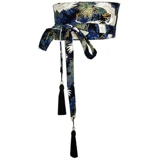 Japanische Traditionelle Kimono Gürtel Frauen Korsett Quaste Gürtel Blau Welle Muster Breite Gürtel Yukata Kran Haori Obi Asiatische Taille Gürtel - 15cm width