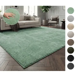 OTTO home Teppich Cali, in Standard- und Premium-Qualität, 13 mm oder 16 mm Höhe, rechteckig, Uni-Farben, kuschelig, & weich, waschbar, Wohnzimmer, Schlafzimmer grün 180 cm x 230 cm