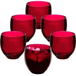 Hummelladen 6x Campingglas aus Acryl 400ml Rot - Weinglas ohne Stiel Acrylglas Wasserglas Kunststoff Camping Garten Echtglasoptik Picknick Becher Kinder Senioren Longdrink Coktail