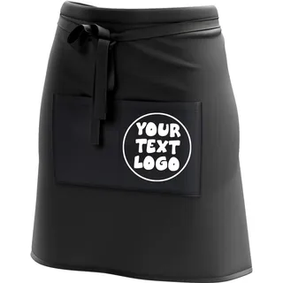 Ferocity Kurze Personalisierte Schürze Kellnerschürze Vorbinder mit Namen Firmenlogo personalisiert mit Taschen für Bistro Restaurant, Schwarz mit Logo [074] - 48 cm x 80 cm