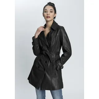 Ledermantel MAURITIUS "GWTaresa", Damen, Gr. 48 (4XL), schwarz, Obermaterial: 100% Schafsleder. Futter: 100% Baumwolle. Ärmelfutter: 100% Polyester, unifarben, modisch, lässig geschnitten knielang, Mäntel, Leder-Trenchcoat mit Bindegürtel