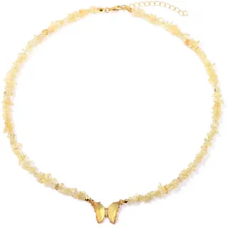 ARTQ Damen Edelsteine Ketten Schottersteine ​​Citrin Naturstein Halskette Statement Einfache Chakren Kristall Schmetterling Anhänger Halskette Valentinstagsgeschenk Schmuck Für Männer Und Frauen