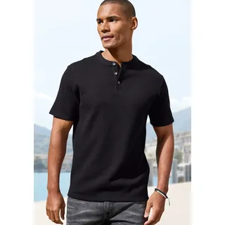 T-Shirt JOHN DEVIN "Kurzarm-Poloshirt aus Struktur-Qualität", Jungen, Gr. M (48/50), schwarz, Obermaterial: 83% Baumwolle, 16% Polyester, 1% Elasthan, Strukturmuster, regular fit normal, Rundhals, abgesteppte Kante, Shirts T-Shirt, mit modischem Stehkragen und Knopfleiste