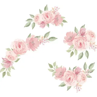 1 Set Rosa Blumen-wandaufkleber, Elegante Rosa Aquarell-blumen-wandtattoos, Rosa Blumentapete Für Wohnzimmer, Schlafzimmer, Mädchenzimmer