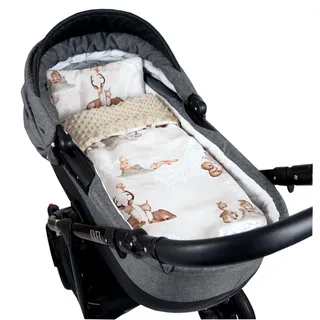 Babylux Babydecke Minky PLÜSCH Kuscheldecke 75x60cm + Kissen 35x30cm | 2-TLG Set für Kinderwagen, Wiege, Babyschale, Neugeborene (MP133 - Beige + Frühlingsmelodie)