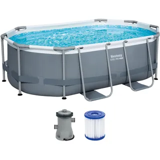 BESTWAY Steel Pro Max Pool oval Set 305 x 200 x 84 cm inkl. Filterpumpe (3-tlg.)